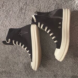 Rick Owens Black and White High-Top Sneakers